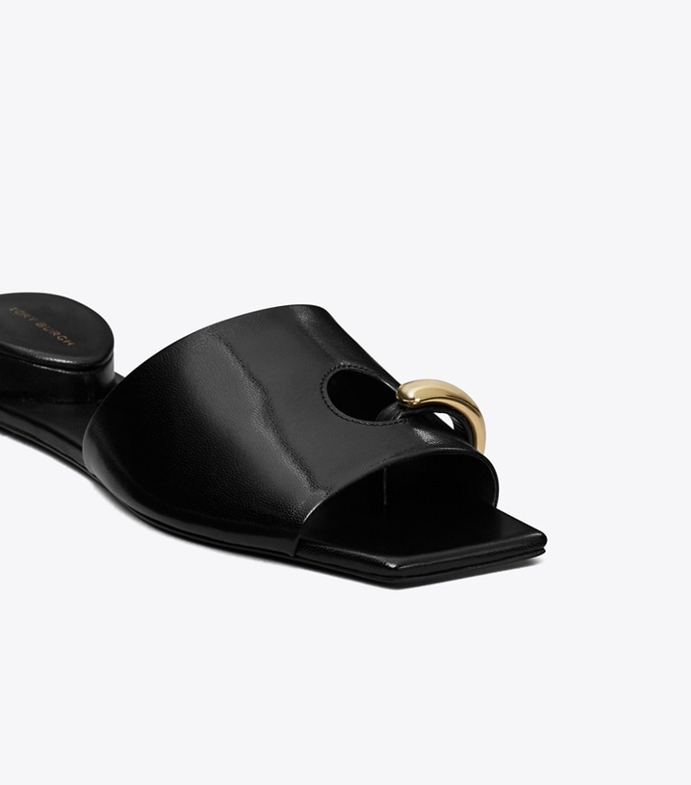 Tory Burch designer sandals Pierced Mule Sandal in PERFECT BLACK angle