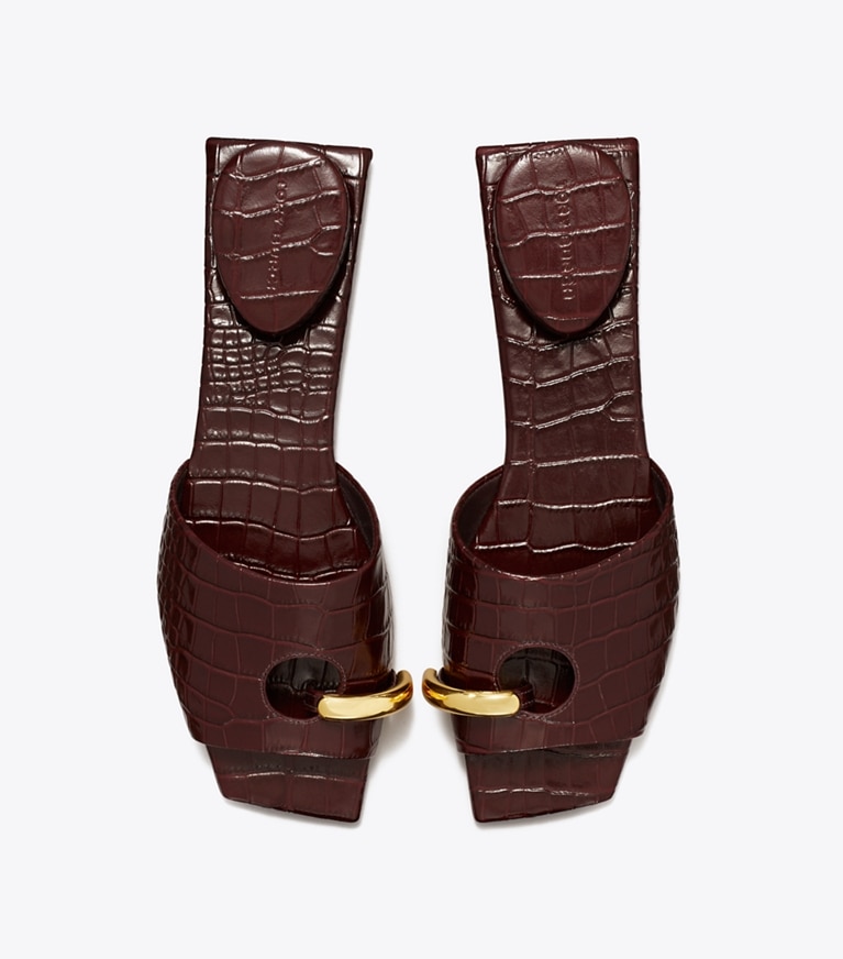 Tory Burch designer sandals Pierced Mule Sandal in PLUM angle