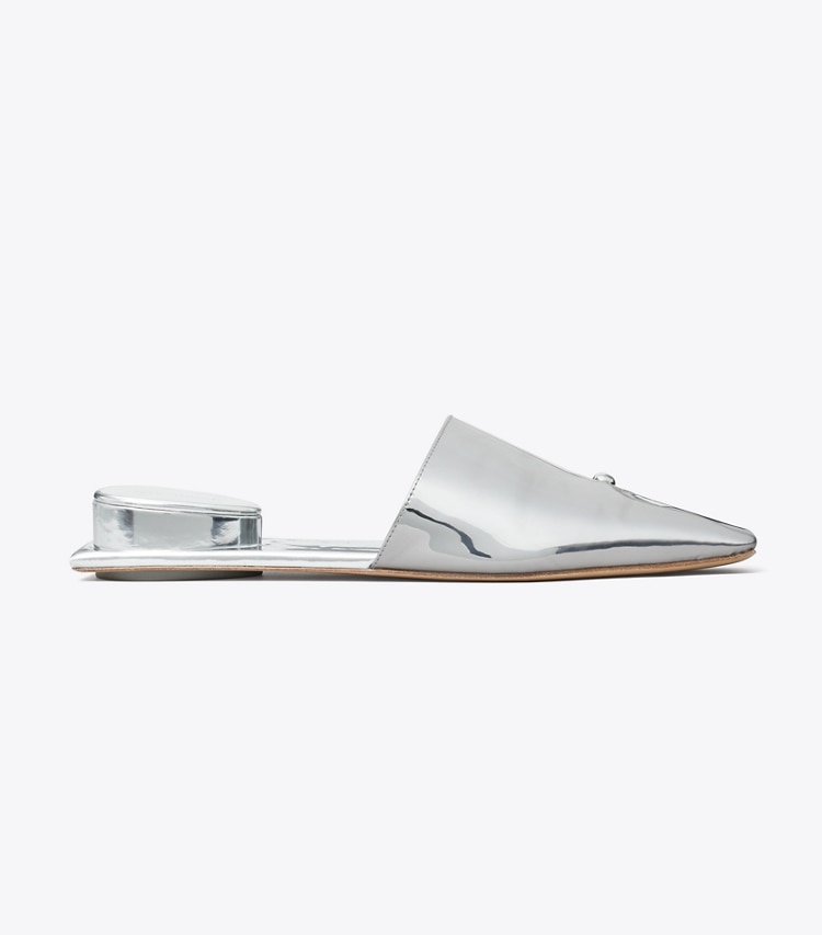 Tory Burch designer flats Pierced Mule in ARGENTO side
