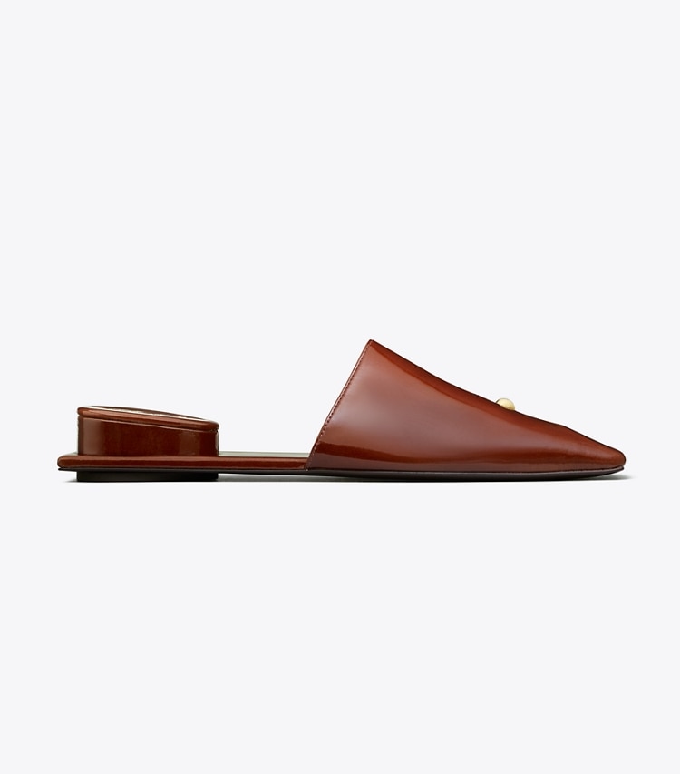 Tory Burch designer flats Pierced Mule in RUSSET BROWN / GOLD side