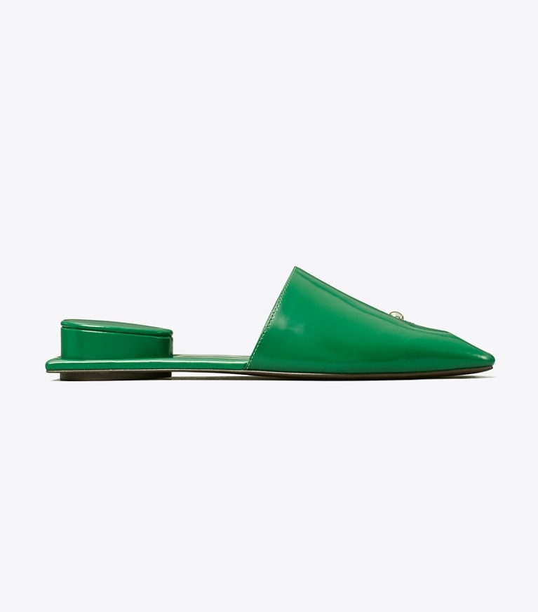 Tory Burch designer flats Pierced Mule in GRASS / SILVER side
