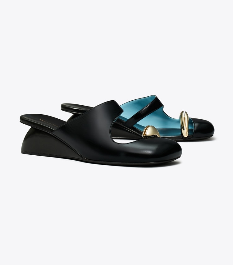 Tory Burch designer heels Pierced Mule Wedge in NERO angle