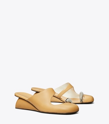 Tory Burch designer heels Pierced Mule Wedge in CANTUCCI / SILVER angle
