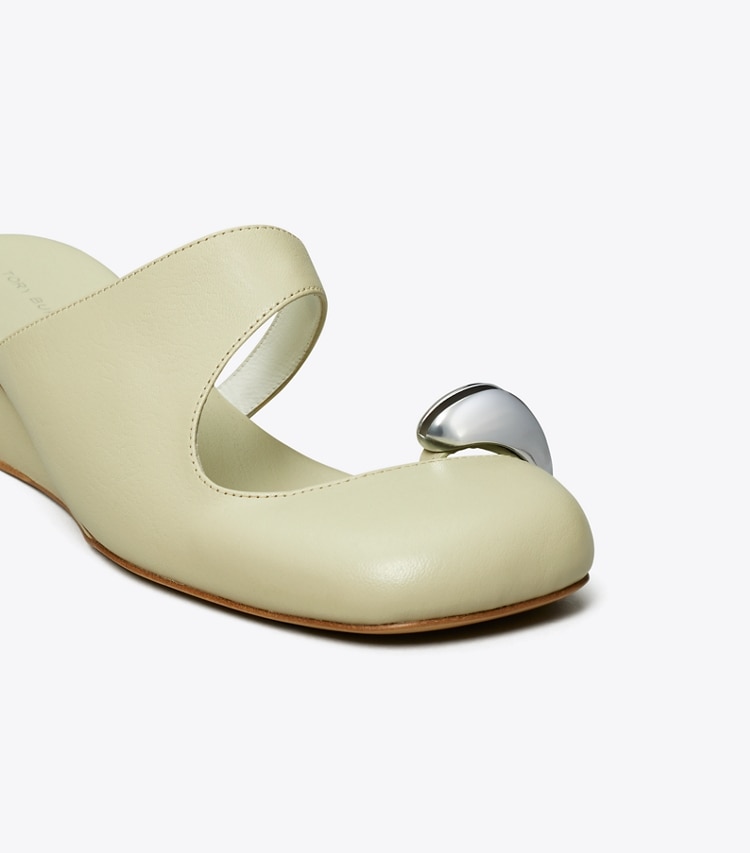 Tory Burch designer heels Pierced Mule Wedge in KHAKI SAGE detail