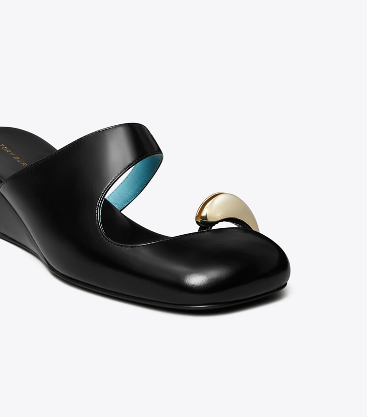 Tory Burch designer heels Pierced Mule Wedge in NERO detail