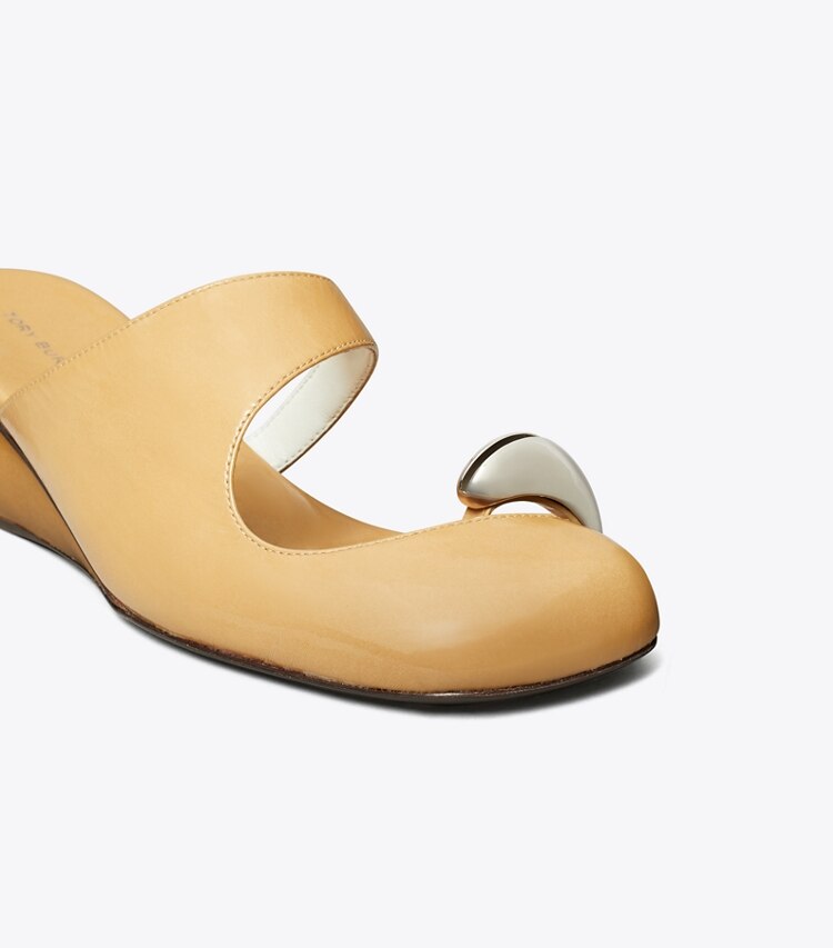 Tory Burch designer heels Pierced Mule Wedge in CANTUCCI / SILVER detail