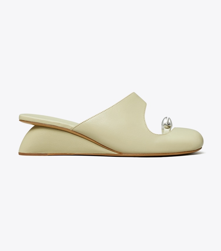Tory Burch designer heels Pierced Mule Wedge in KHAKI SAGE side