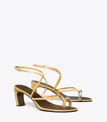 Tory Burch designer sandals Pierced Multi-Strap Heeled Sandal in CANTUCCI / SILVER angle