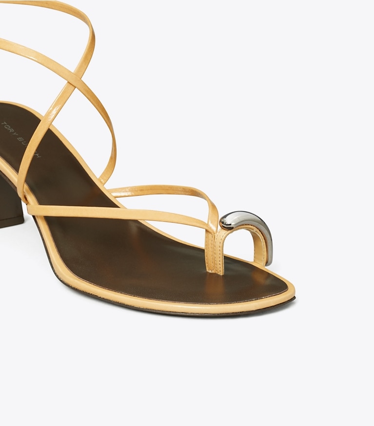 Tory Burch designer sandals Pierced Multi-Strap Heeled Sandal in CANTUCCI / SILVER angle
