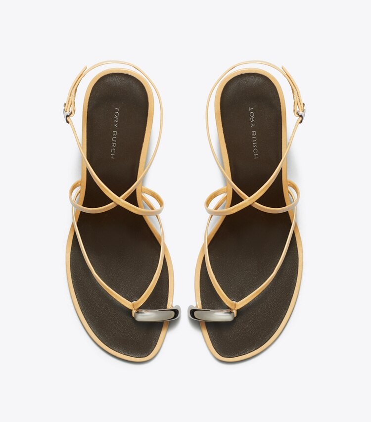 Tory Burch designer sandals Pierced Multi-Strap Heeled Sandal in CANTUCCI / SILVER overhead