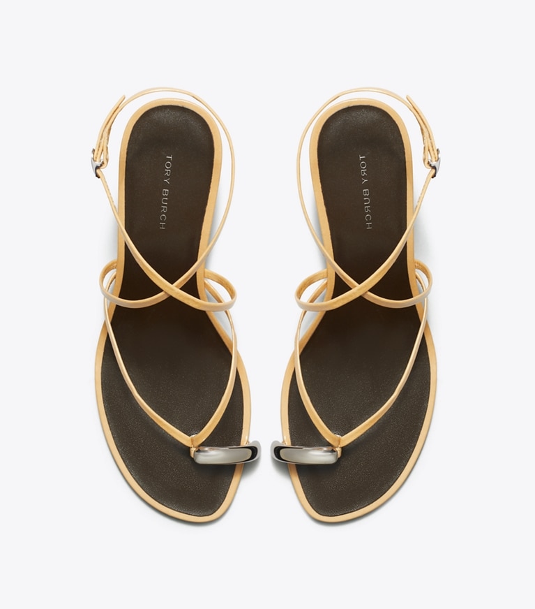Tory Burch designer sandals Pierced Multi-Strap Heeled Sandal in CANTUCCI / SILVER angle