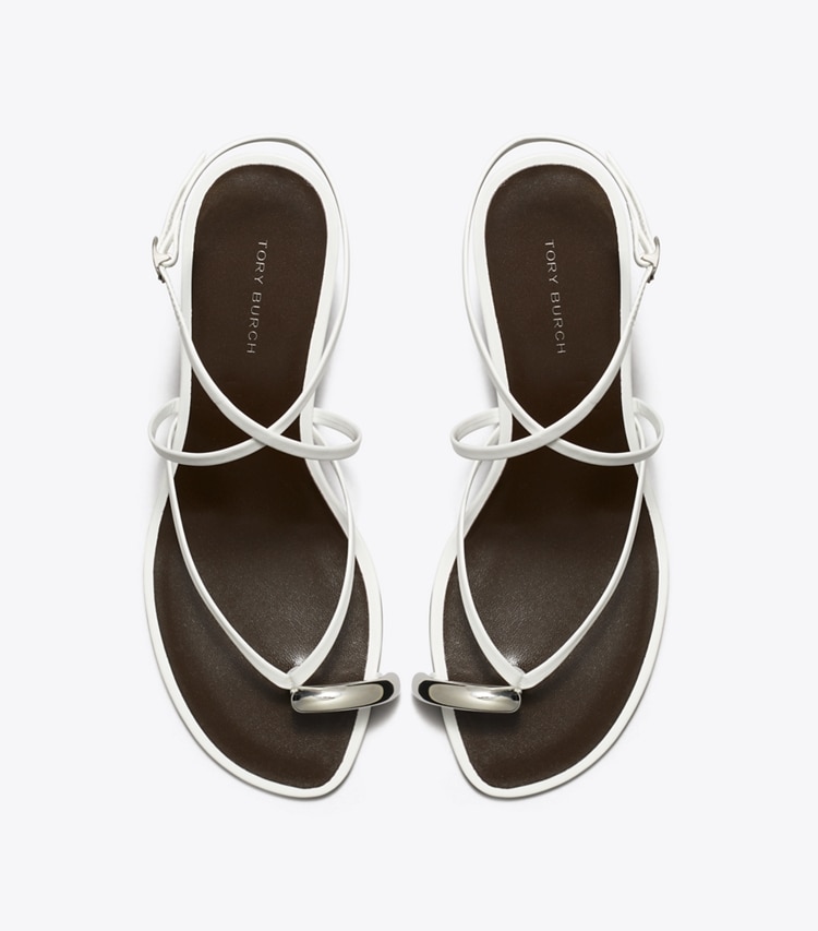 Tory Burch designer sandals Pierced Multi-Strap Heeled Sandal in BIANCO / SILVER overhead