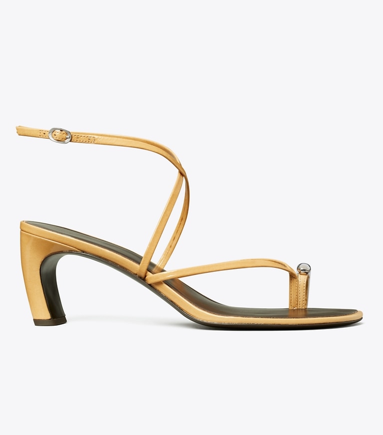 Tory Burch designer sandals Pierced Multi-Strap Heeled Sandal in CANTUCCI / SILVER angle