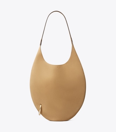 Tory Burch designer shoulder bags Pierced Nubuck Soft Bag in Stone front