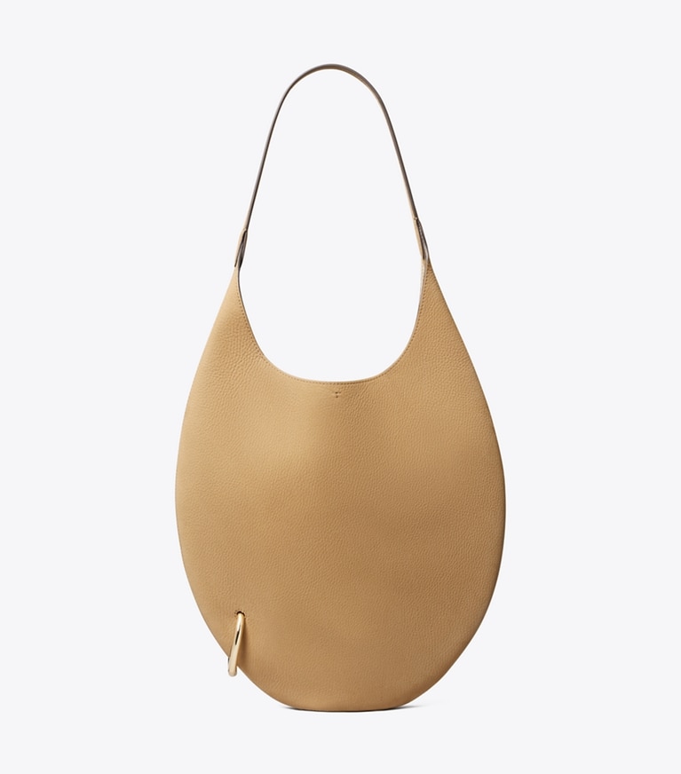 Tory Burch designer shoulder bags Pierced Nubuck Soft Bag in Stone front