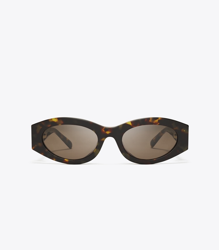 Tory Burch designer sunglasses & eyewear Pierced Oval Sunglasses in DARK TORTOISE/SOLID BROWN front