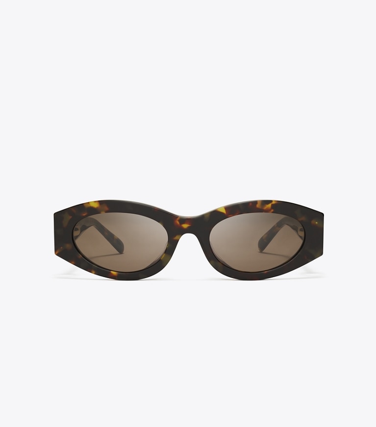 Tory Burch designer sunglasses & eyewear Pierced Oval Sunglasses in DARK TORTOISE/SOLID BROWN front