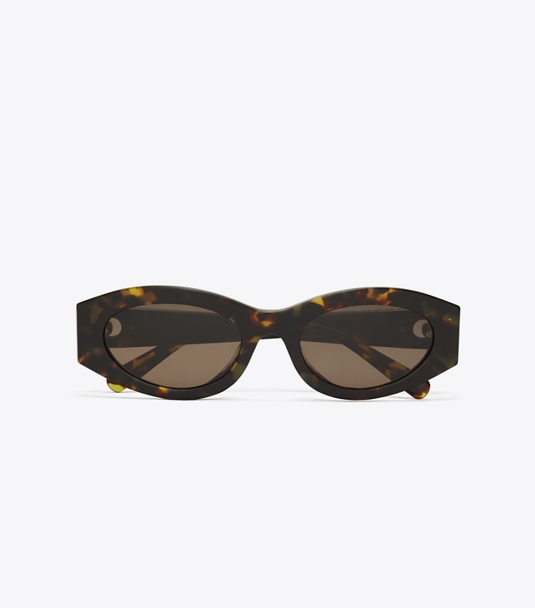 Tory Burch designer sunglasses & eyewear Pierced Oval Sunglasses in DARK TORTOISE/SOLID BROWN overhead