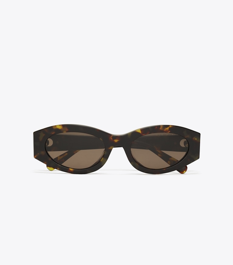 Tory Burch designer sunglasses & eyewear Pierced Oval Sunglasses in DARK TORTOISE/SOLID BROWN front