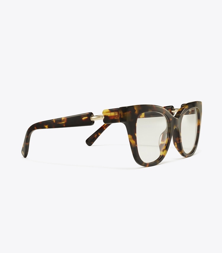 Tory Burch designer sunglasses & eyewear Pierced Oversized Cat-Eye Eyeglasses in DARK TORTOISE detail