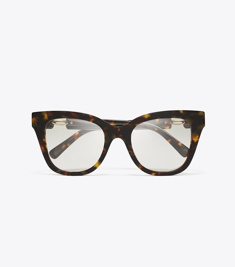 Tory Burch designer sunglasses & eyewear Pierced Oversized Cat-Eye Eyeglasses in DARK TORTOISE overhead