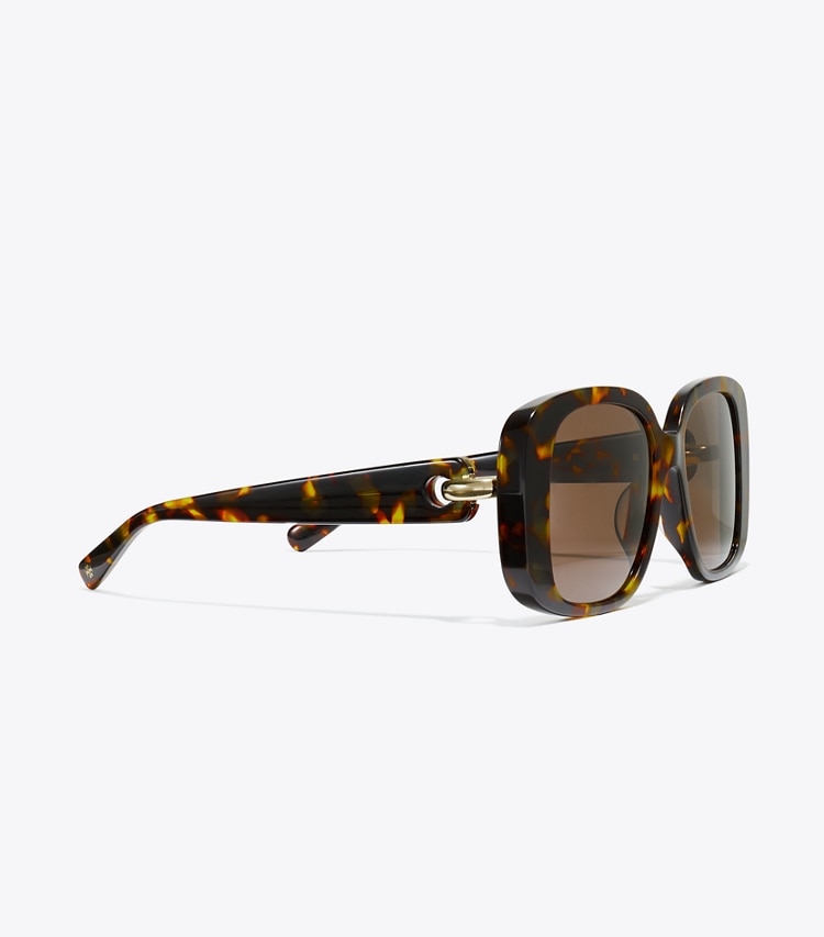 Tory Burch designer sunglasses & eyewear Pierced Oversized Square Sunglasses in DARK TORTOISE/SOLID BROWN detail