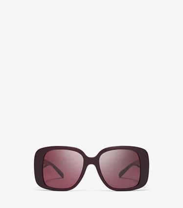 Tory Burch designer sunglasses & eyewear Pierced Oversized Square Sunglasses in BURGUNDY/WINE front