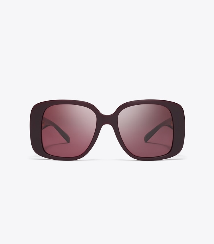 Tory Burch designer sunglasses & eyewear Pierced Oversized Square Sunglasses in BURGUNDY/WINE front