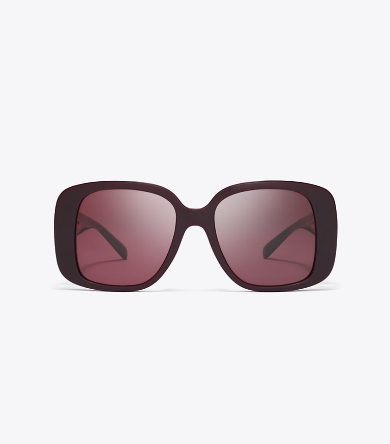 Tory Burch designer sunglasses & eyewear Pierced Oversized Square Sunglasses in BURGUNDY/WINE front