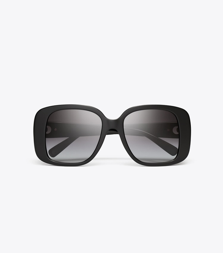 Tory Burch designer サングラス＆アイウェア ピアス オーバーサイズ スクエア サングラス in BLACK/LIGHT GREY GRADIENT オーバーヘッド