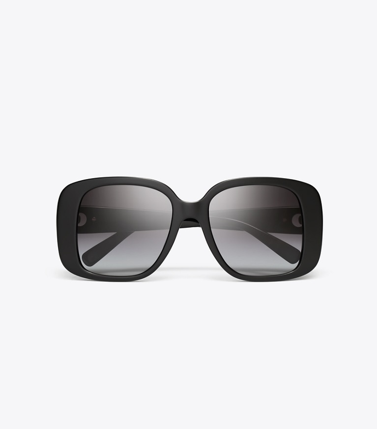 Tory Burch designer サングラス＆アイウェア ピアス オーバーサイズ スクエア サングラス in BLACK/LIGHT GREY GRADIENT front