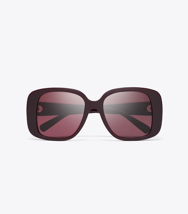 Tory Burch designer sunglasses & eyewear Pierced Oversized Square Sunglasses in BURGUNDY/WINE overhead