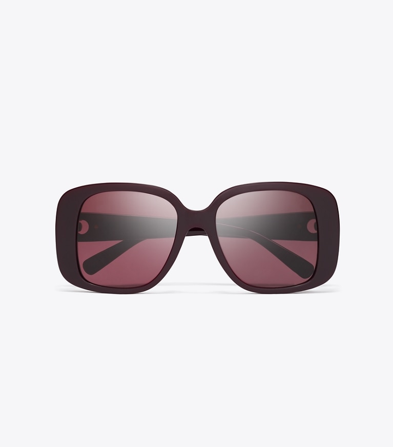 Tory Burch designer sunglasses & eyewear Pierced Oversized Square Sunglasses in BURGUNDY/WINE front