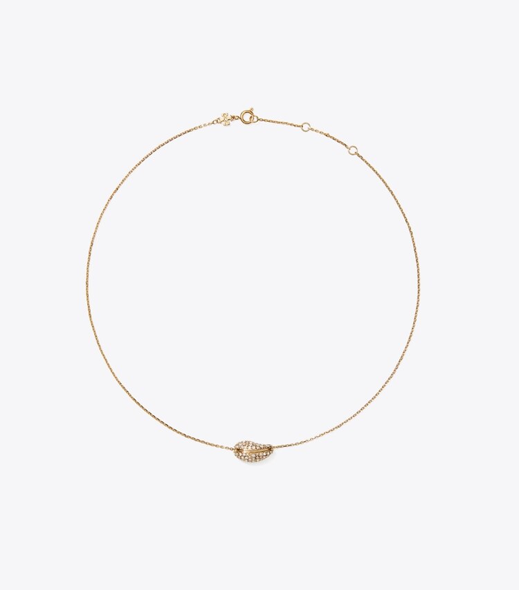 Tory Burch designer halsketten Pierced Pavé-Anhänger in Light Brass / Crystal front