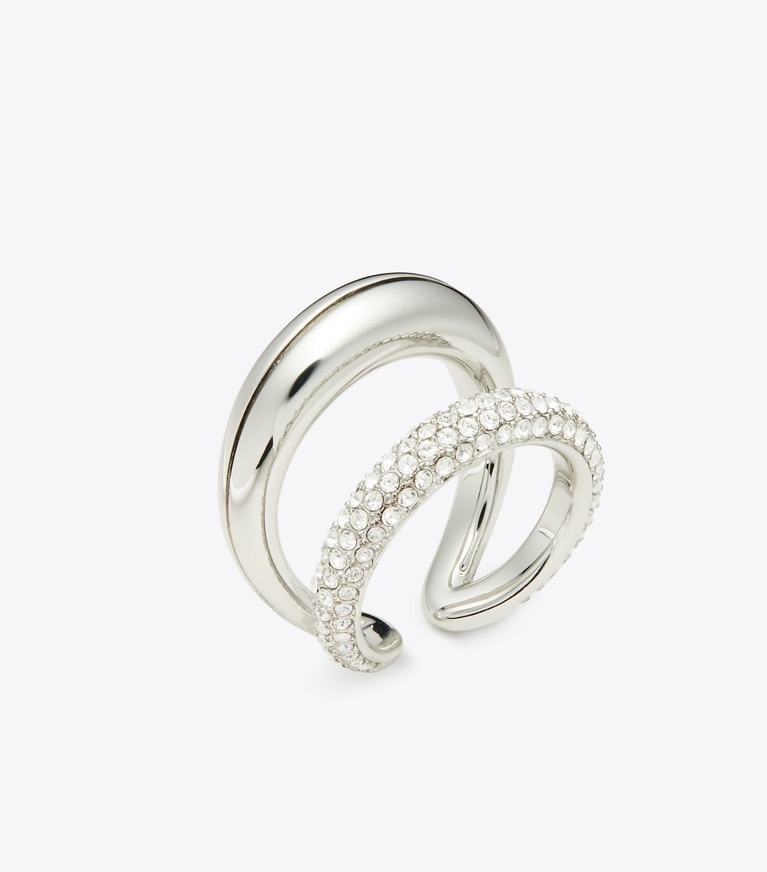 Tory Burch designer リング ピアス パヴェ ダブルリング in Tory Silver / Crystal angle