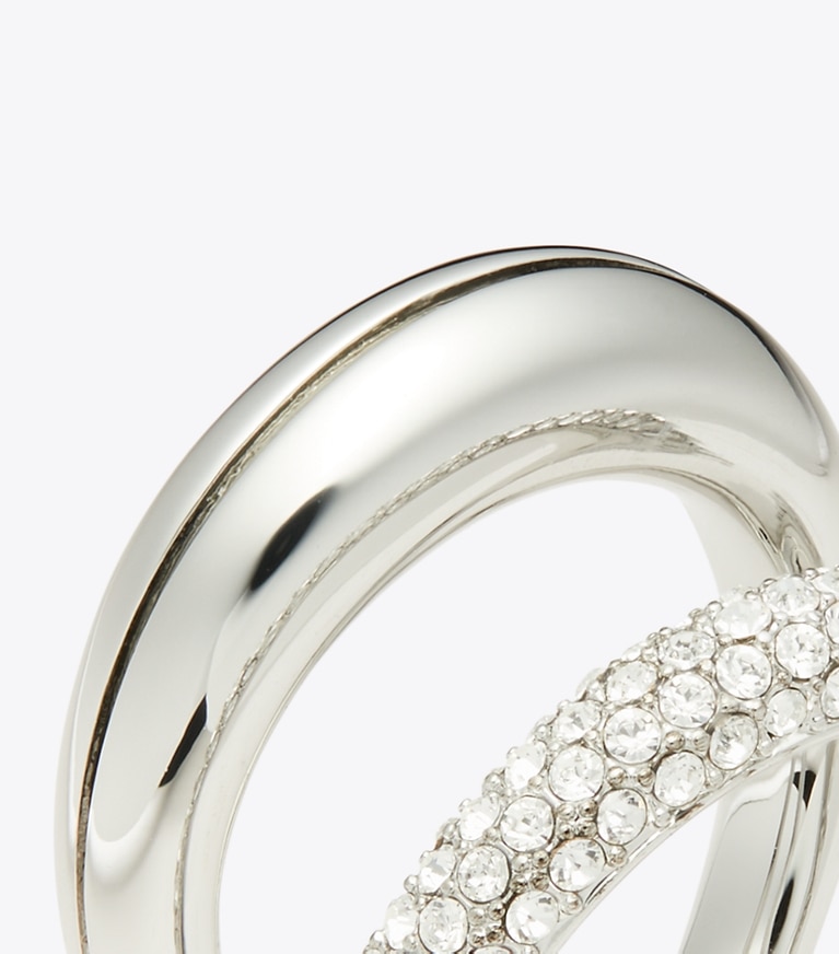 Tory Burch designer リング ピアス パヴェ ダブルリング in Tory Silver / Crystal ディテール