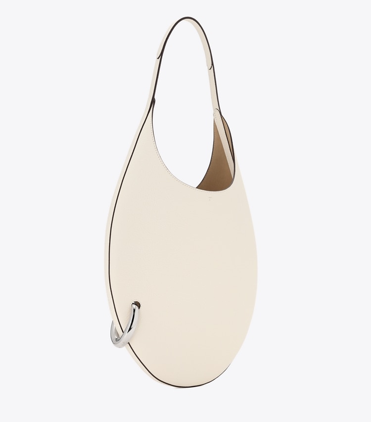 Tory Burch designer ショルダーバッグ ピアス ペブルド ハンドバッグ in Ivory angle