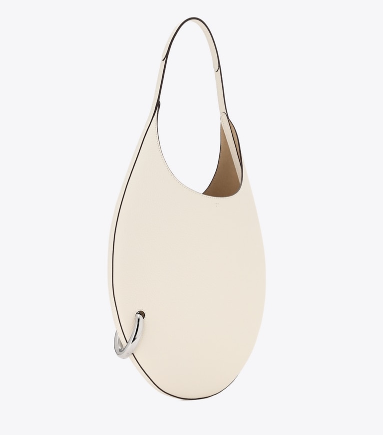 Tory Burch designer ショルダーバッグ ピアス ペブルド ハンドバッグ in Ivory angle