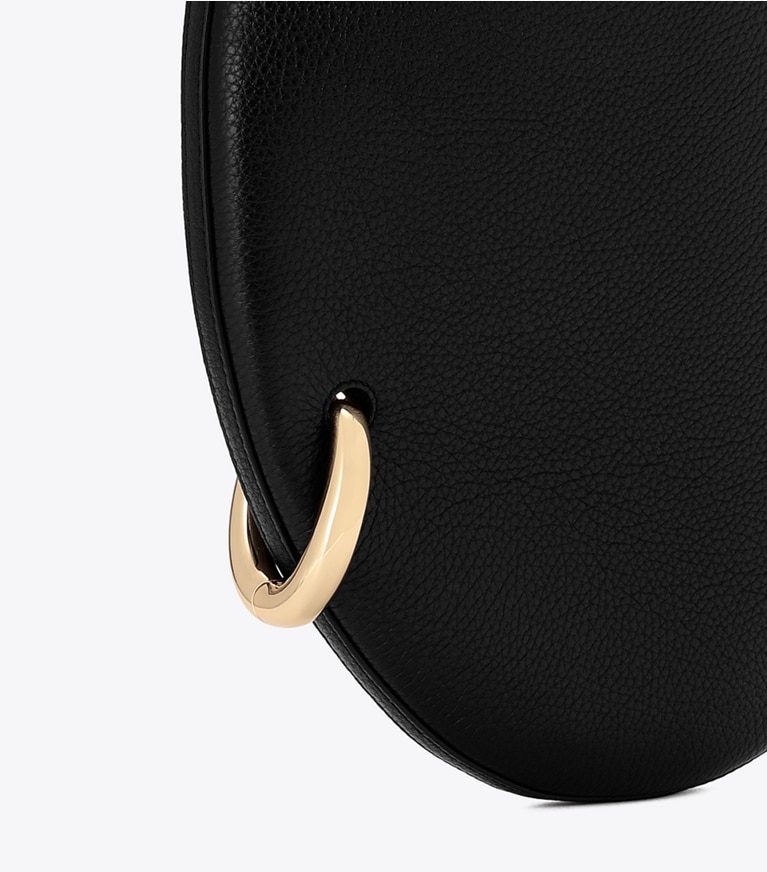 Tory Burch designer shoulder bags Pierced Pebbled Handbag in BLACK/GOLD angle