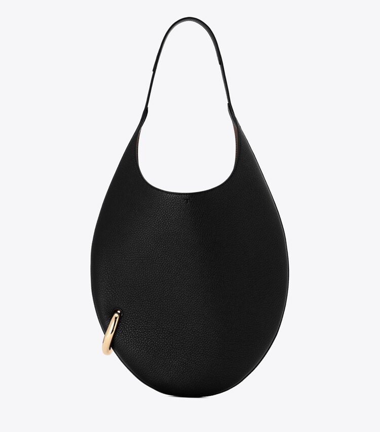 Tory Burch designer shoulder bags Pierced Pebbled Handbag in BLACK/GOLD front