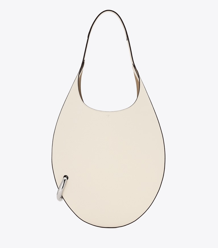 Tory Burch designer ショルダーバッグ ピアス ペブルド ハンドバッグ in Ivory angle