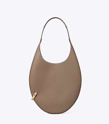Tory Burch designer shoulder bags Pierced Pebbled Handbag in Portobello front