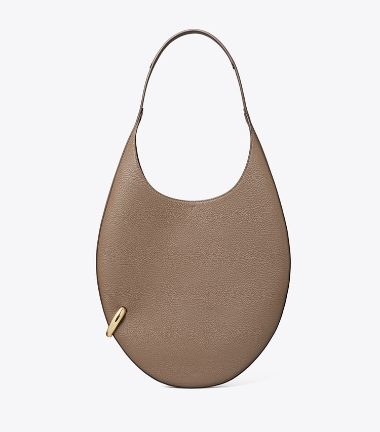 Tory Burch designer shoulder bags Pierced Pebbled Handbag in Portobello front