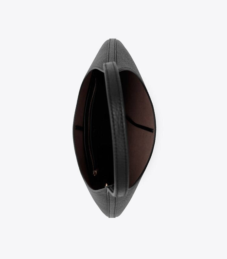 Tory Burch designer shoulder bags Pierced Pebbled Handbag in BLACK/GOLD overhead