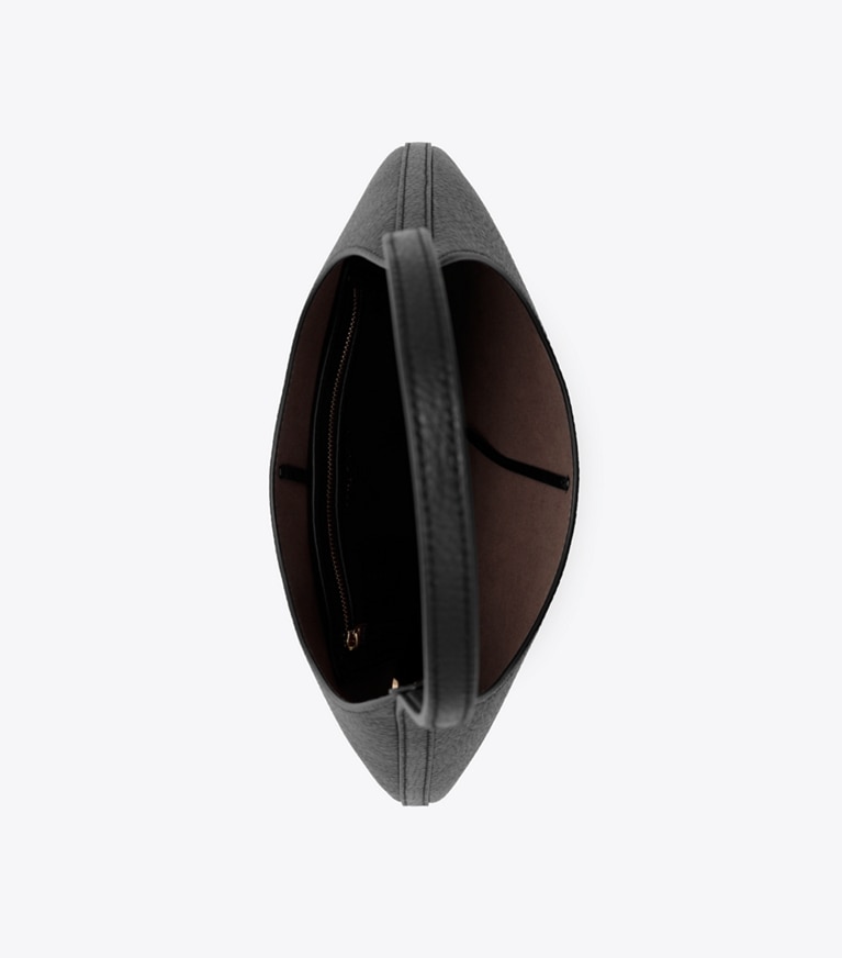 Tory Burch designer shoulder bags Pierced Pebbled Handbag in BLACK/GOLD angle