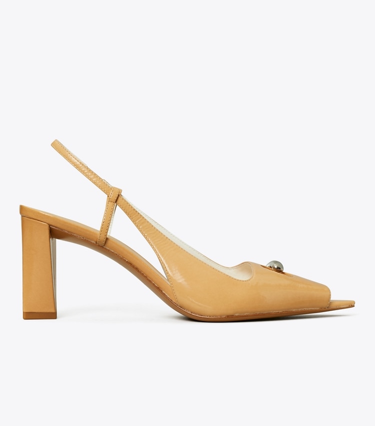 Tory Burch designer heels Pierced Peep-Toe Slingback in CANTUCCI / GOLD side