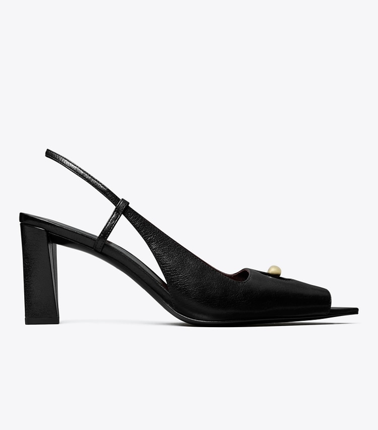 Tory Burch designer heels Pierced Peep-Toe Slingback in PERFECT BLACK / GOLD side