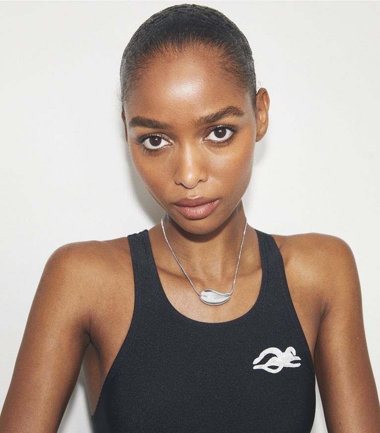 Tory Burch designer necklaces Pierced Pendant Necklace in Light Silver front