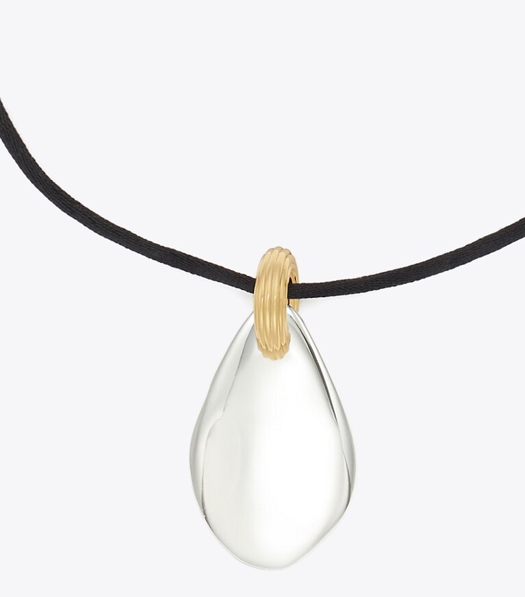 Tory Burch designer necklaces Pierced Pendant Necklace in Light Silver front
