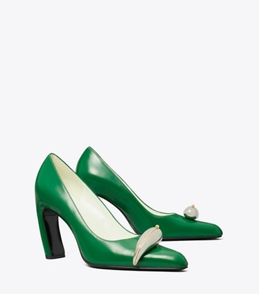 Tory Burch designer heels Pierced Pump in GRASS / SILVER angle